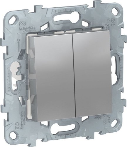 Переключатель без рамки Schneider Electric Unica New 2-кл. перекрестный алюминий картинка